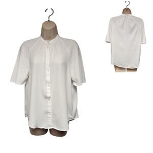 Banana Republic Crew Neck Flutter Sleeve Color White Size Small